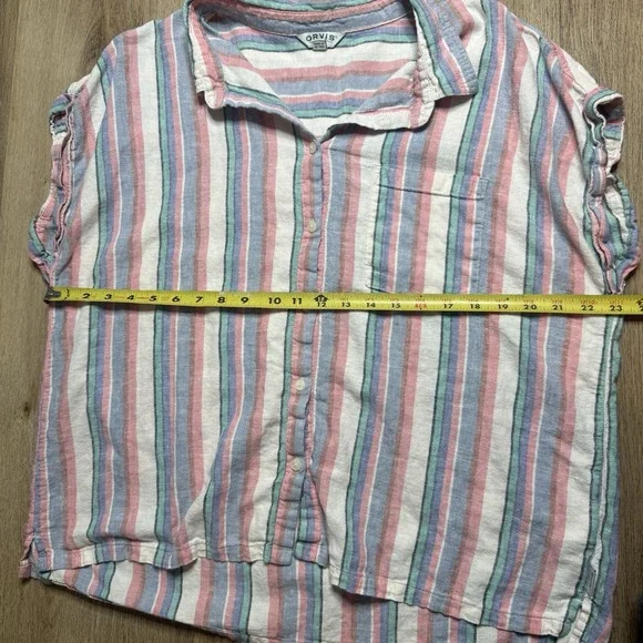 Orvis Women's Linen Blend Short Sleeve Top Button Front Shirt XL - Picture 8 of 8